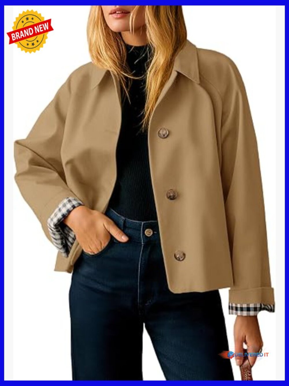 Cropped Trench Coat Lightweight Single Breasted Fall Jacket